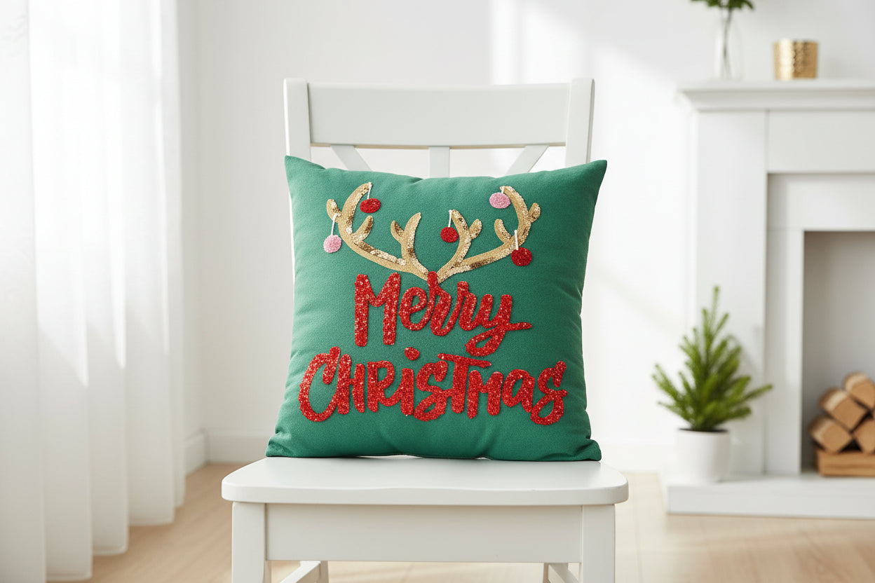 Antler Merry Christmas Pillow