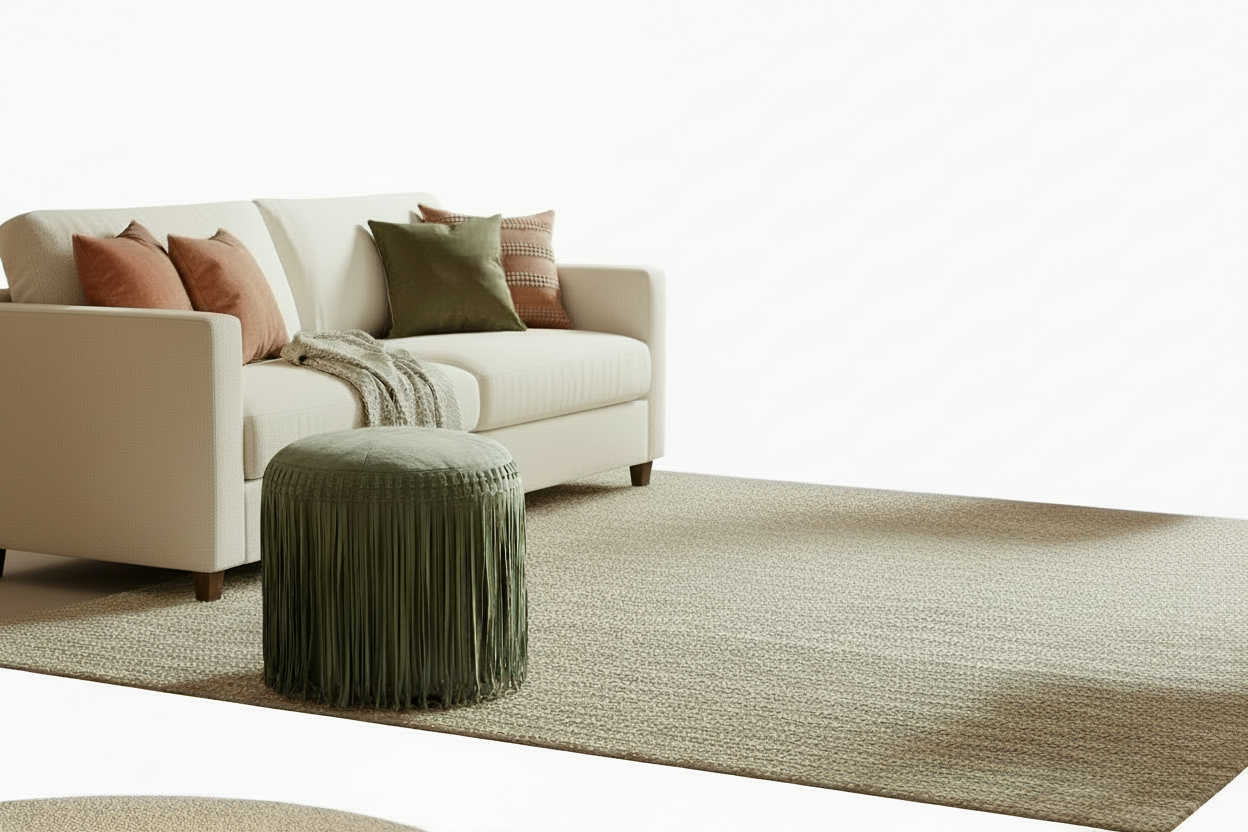 Suede Pouf w/Fringe - Olive