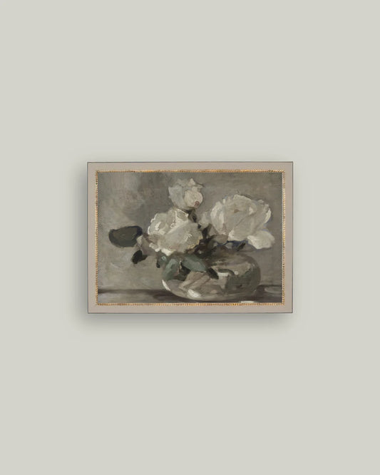 White Roses In Vase On Canvas