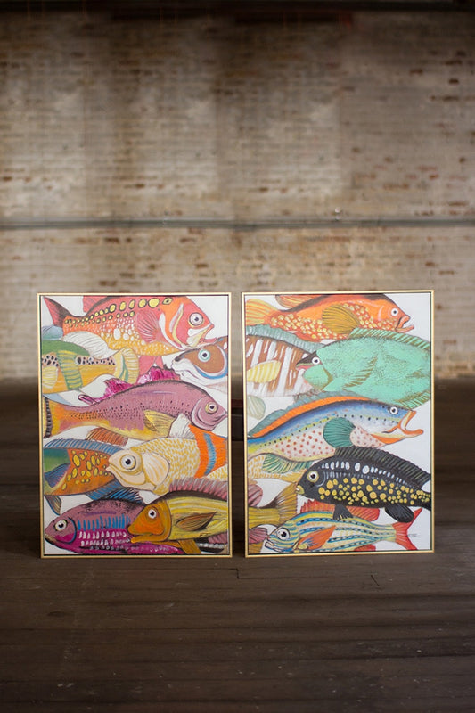 Oil painting of colorful fish w/gold frame