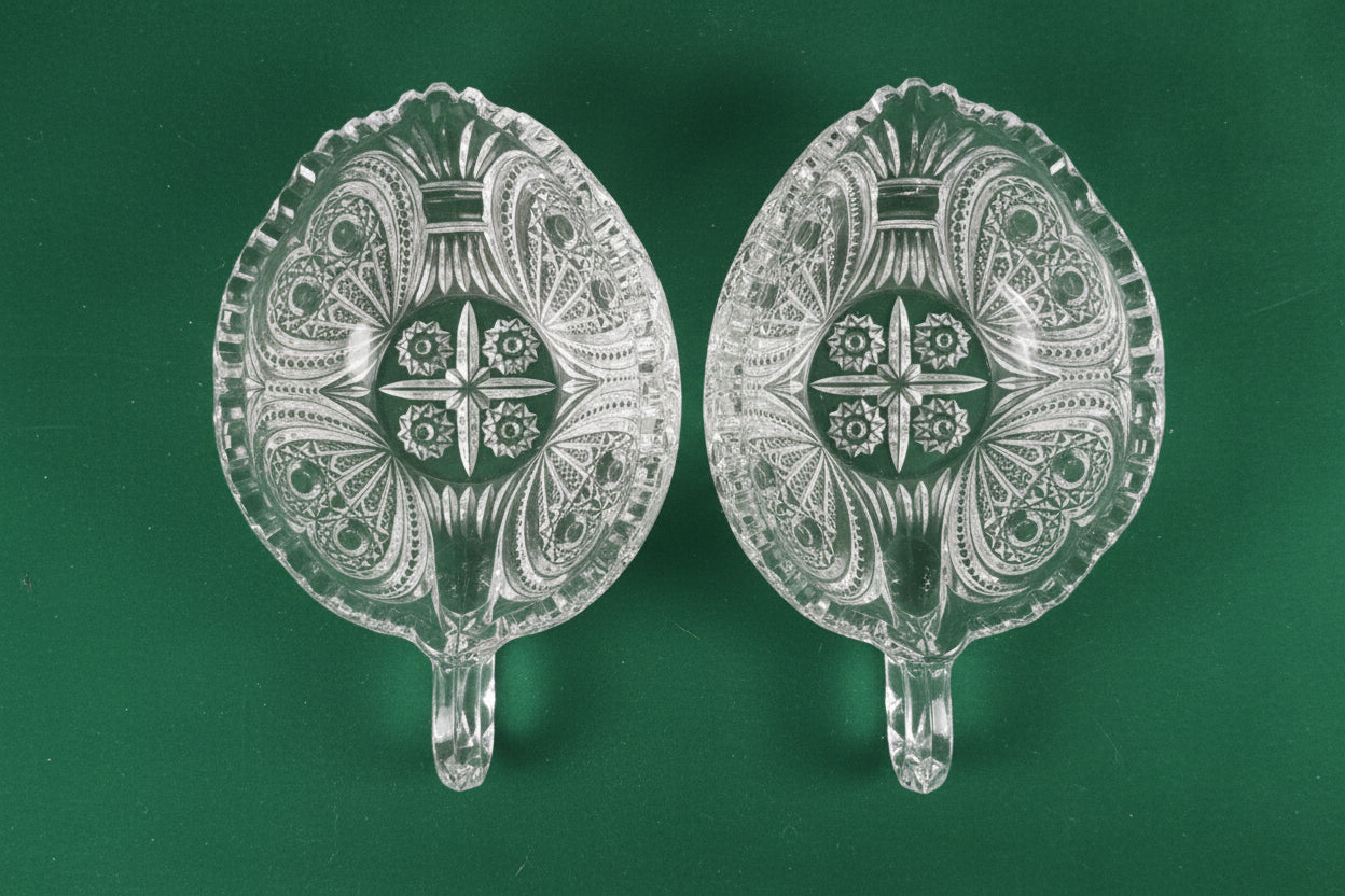 Pressed Glass Leaf Relish/Candy Dishes.