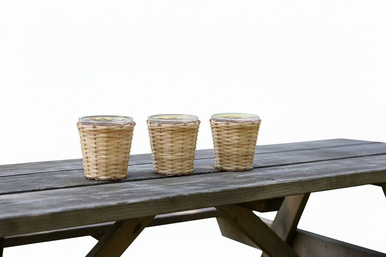 Artisan wood bamboo glass votive