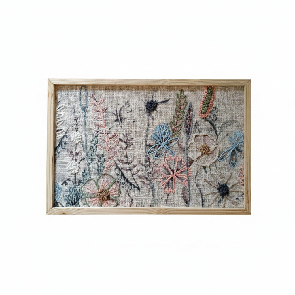 Floral Embroidered Print Wall Décor with Blue Peach Highlights