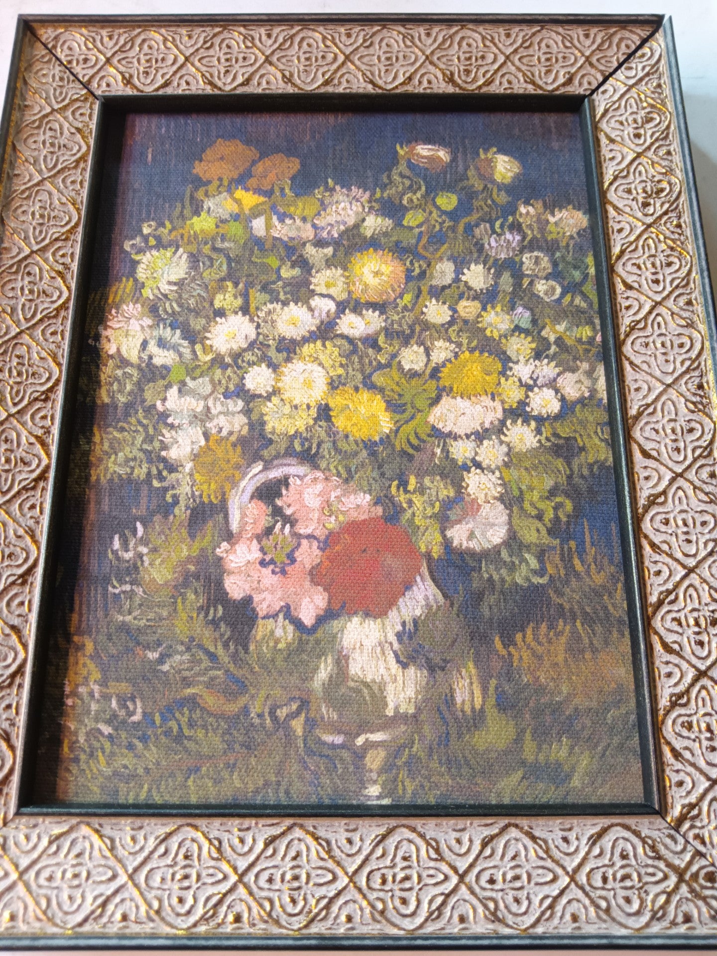 Flowers in basket on canvas