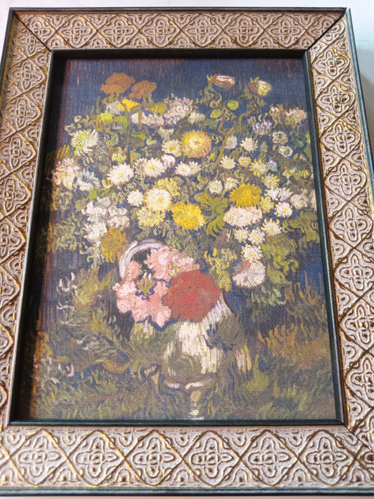 Flowers in basket on canvas