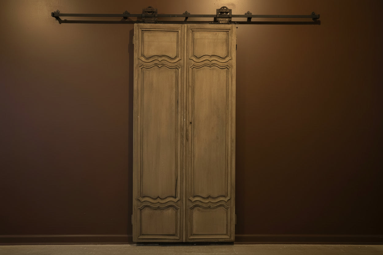 French door on Custom Wrought Iron slider w/pulleys