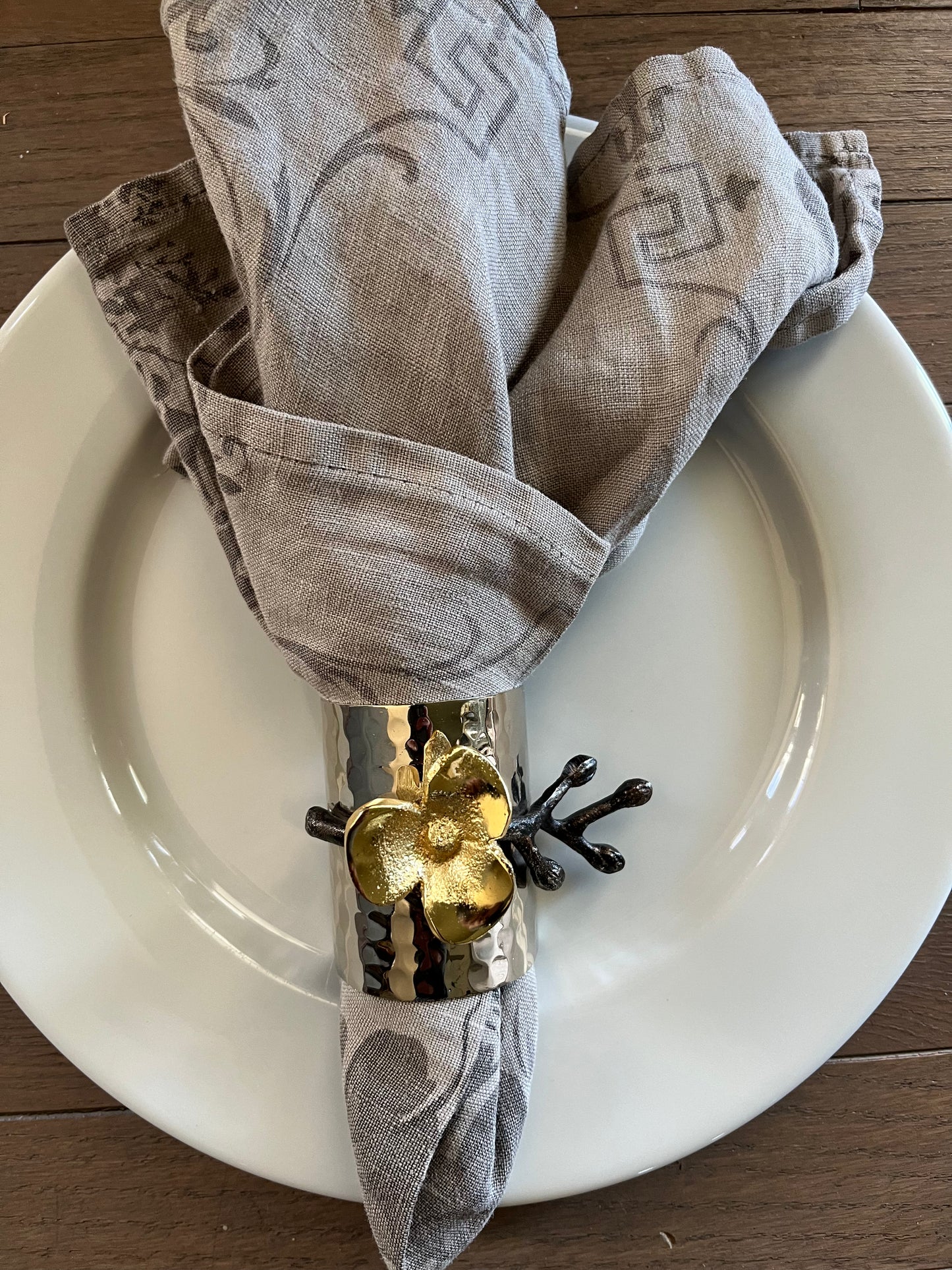 Gold Flower/ silver napkin ring