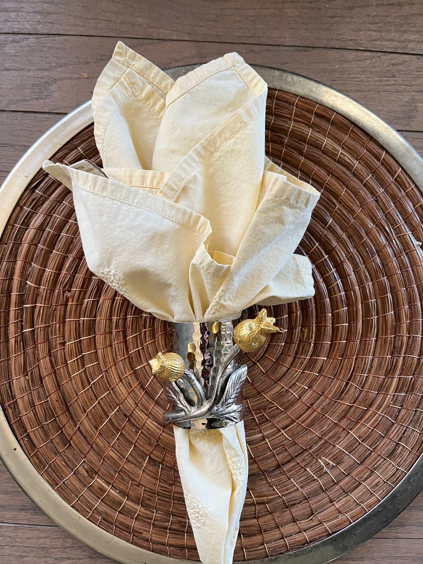 Gold palmagranite hammered napkin ring