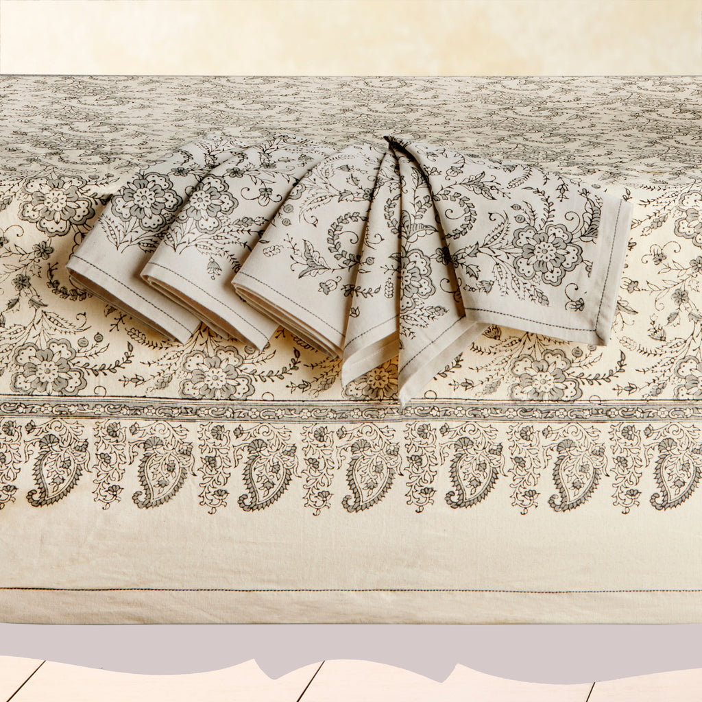 Hand blocked printed tablecloth