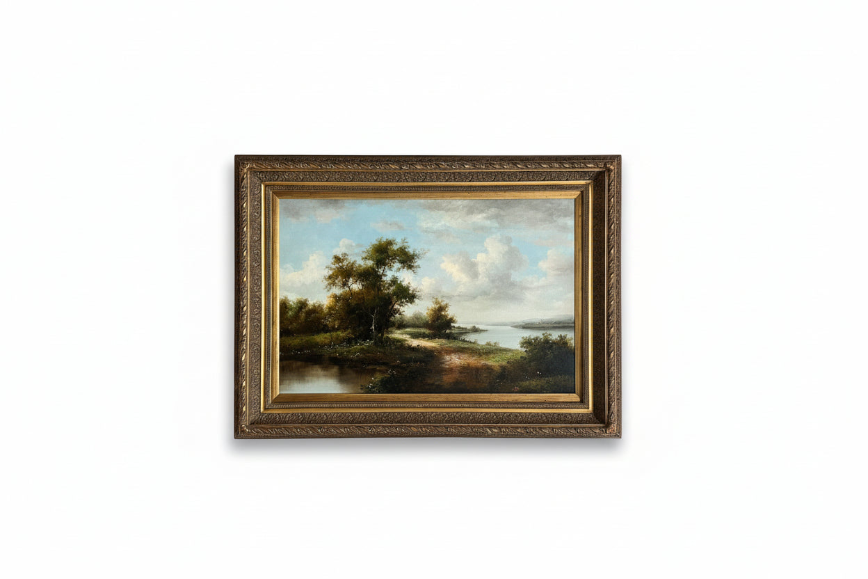 19th Century Lake oil on canvas