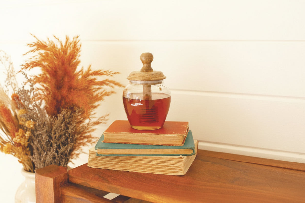 Glass Honey Jar with Mango Wooden Lid