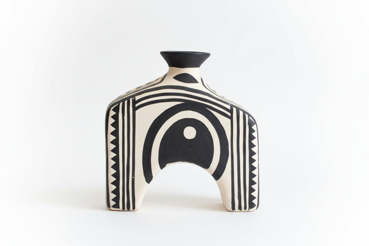 Black and White Paper Mache Vase