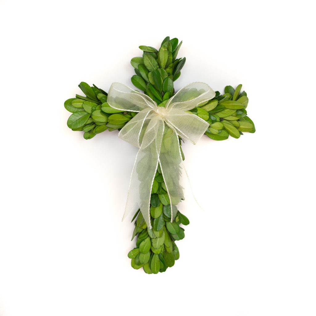 Boxwood Mini Cross w/Ribbon