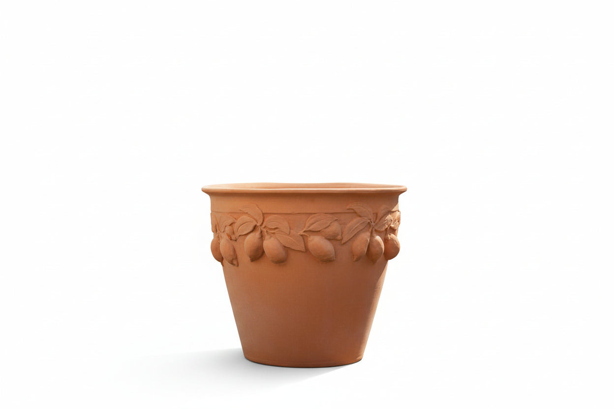 Citrus Round Terracotta Planter w/Lemon outlines