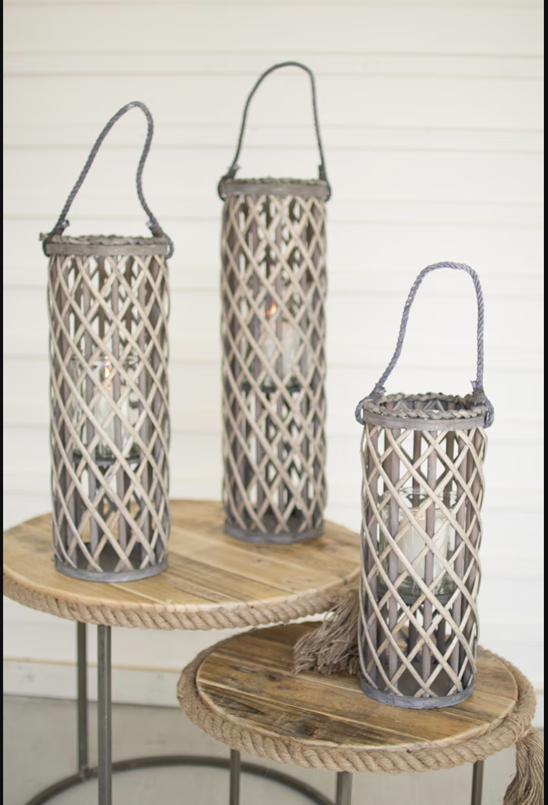 Willow/bamboo lantern w/glass. 3 each