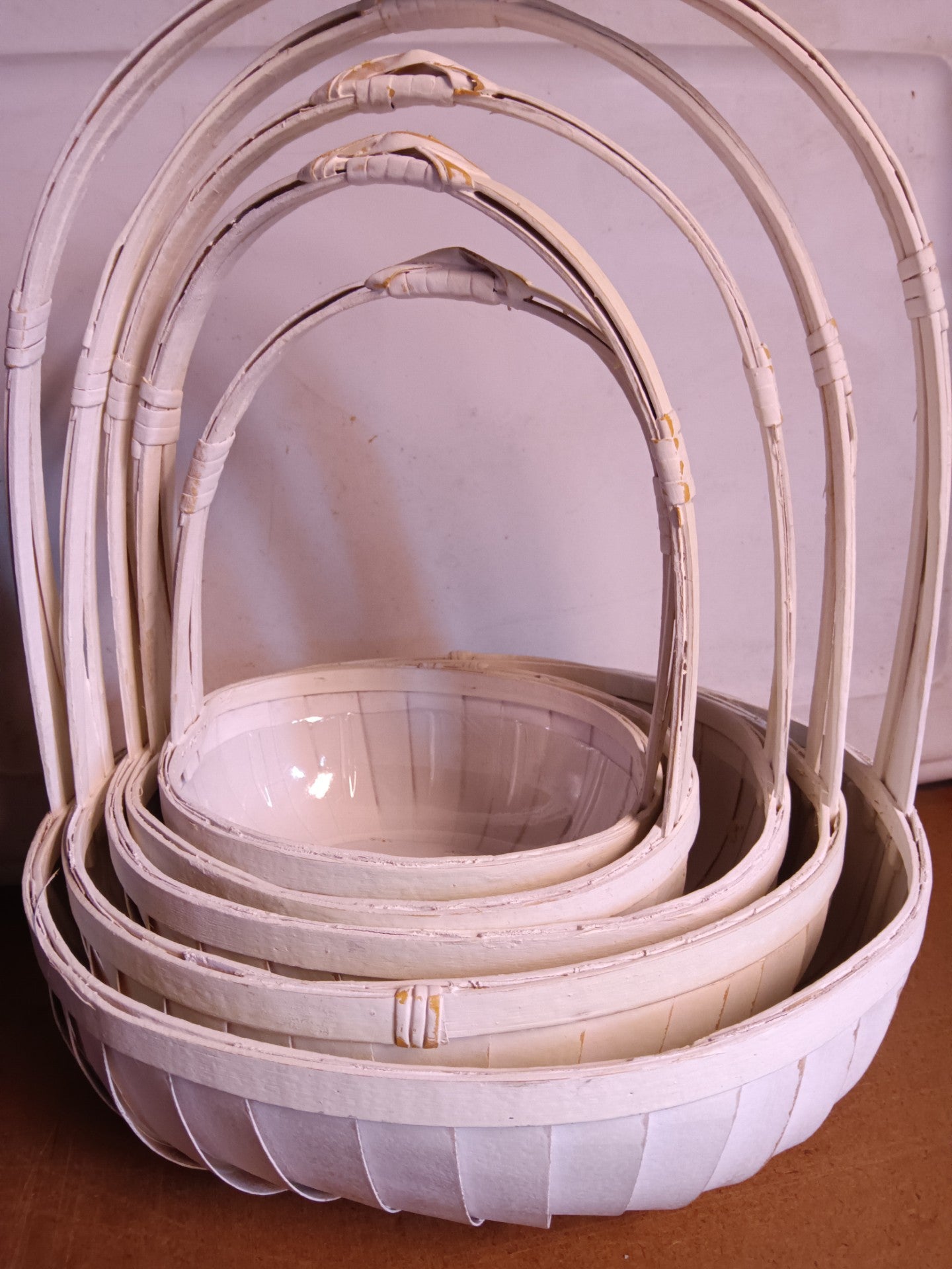 Split Wood Woven White Baskets