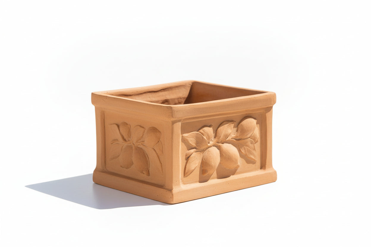 Citrus Square Terracotta Planter w/Lemon outlines