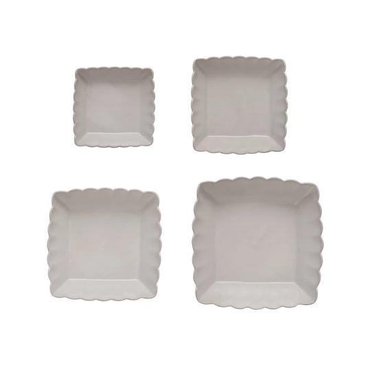 Stoneware Serving Dishes with Scalloped Edges
