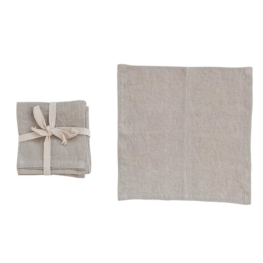 Stonewashed Linen Cocktail Napkins, Set of 4 Natural Linen