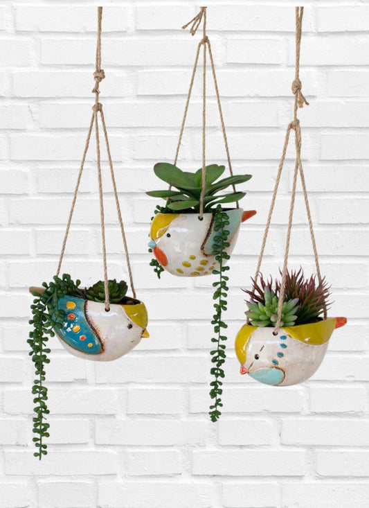 Ceramic hanging bird planters