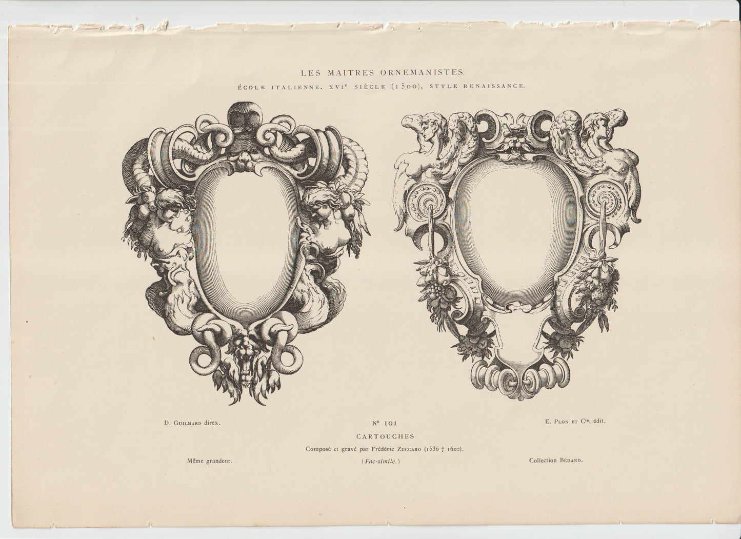 “Renaissance Cartouches by Federico Zuccaro – Antique 19th‑C Engraving (Les Maîtres Ornemanistes No. 101)”