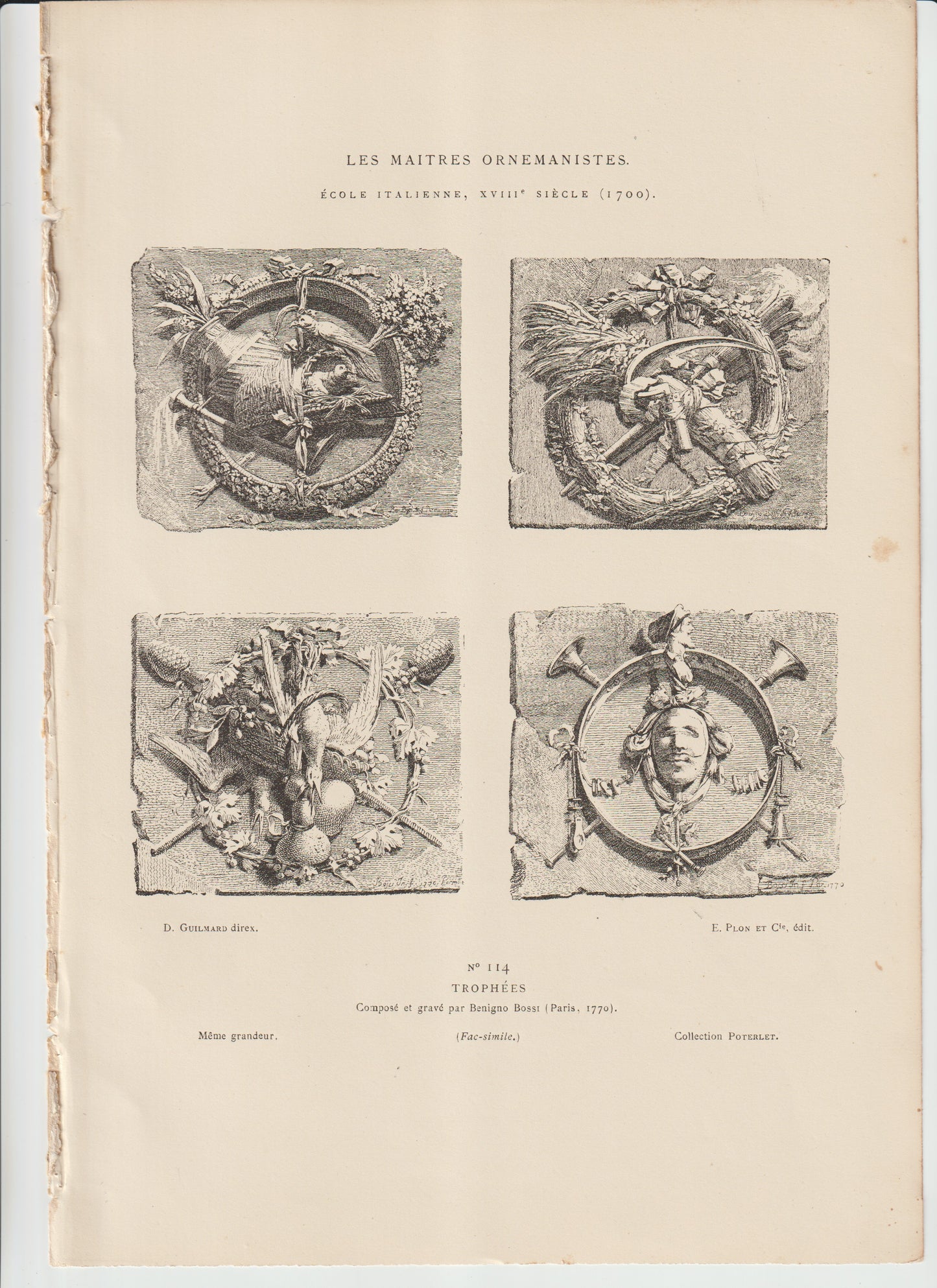 “1770 Benigno Bossi – Trophées (Four Medallion Designs) – Les Maîtres Ornemanistes – Original Engraving”