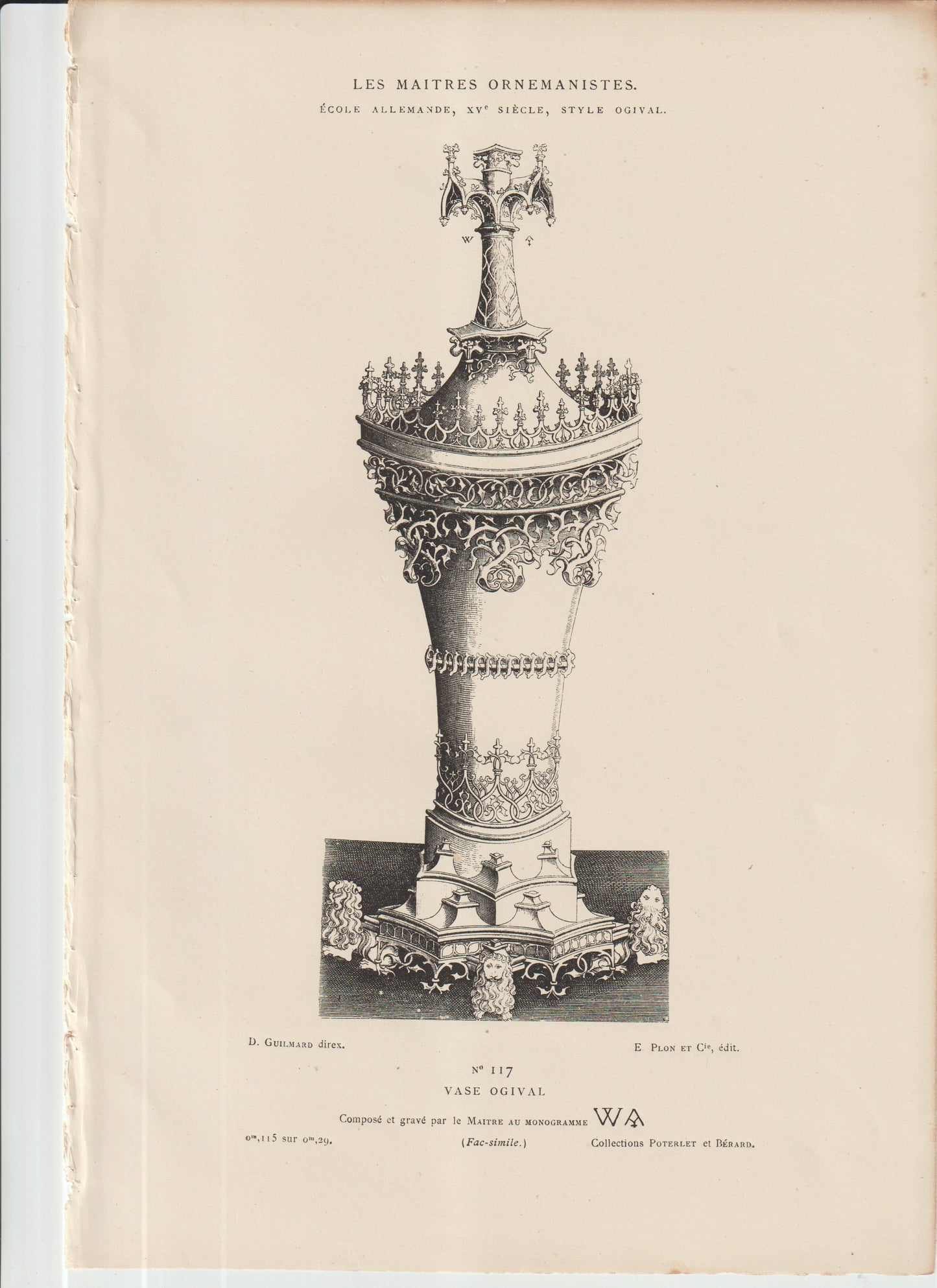 “Les Maîtres Ornemanistes No.117 – Vase Ogival – 19thC Plon et Cie Engraving (WA Monogram)”