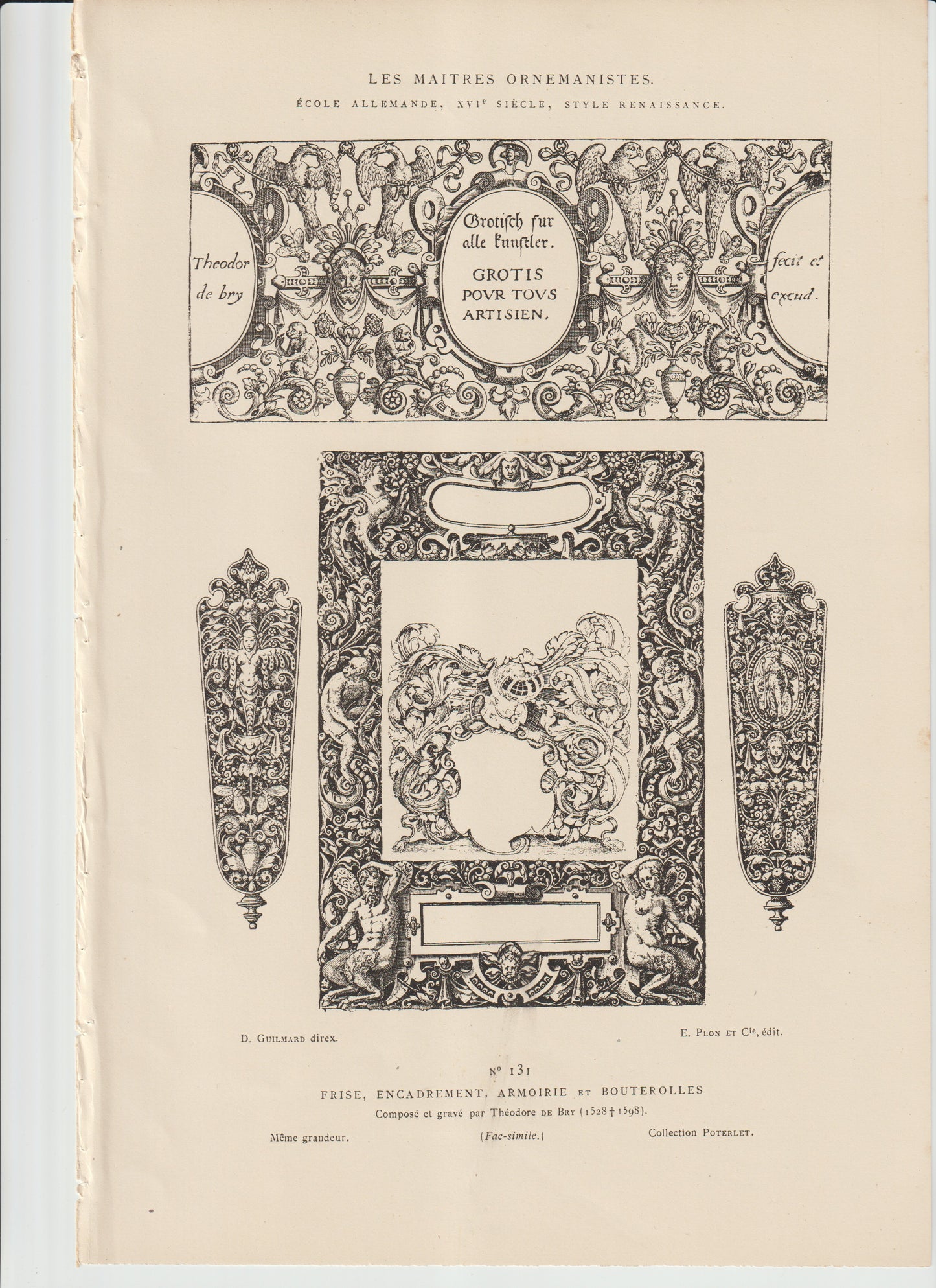 “Renaissance Ornament Engraving by Théodore de Bry – Plate 131 – German 16th‑Century Grotesque Designs (Plon et Cie, 19th‑c Facsimile)”
