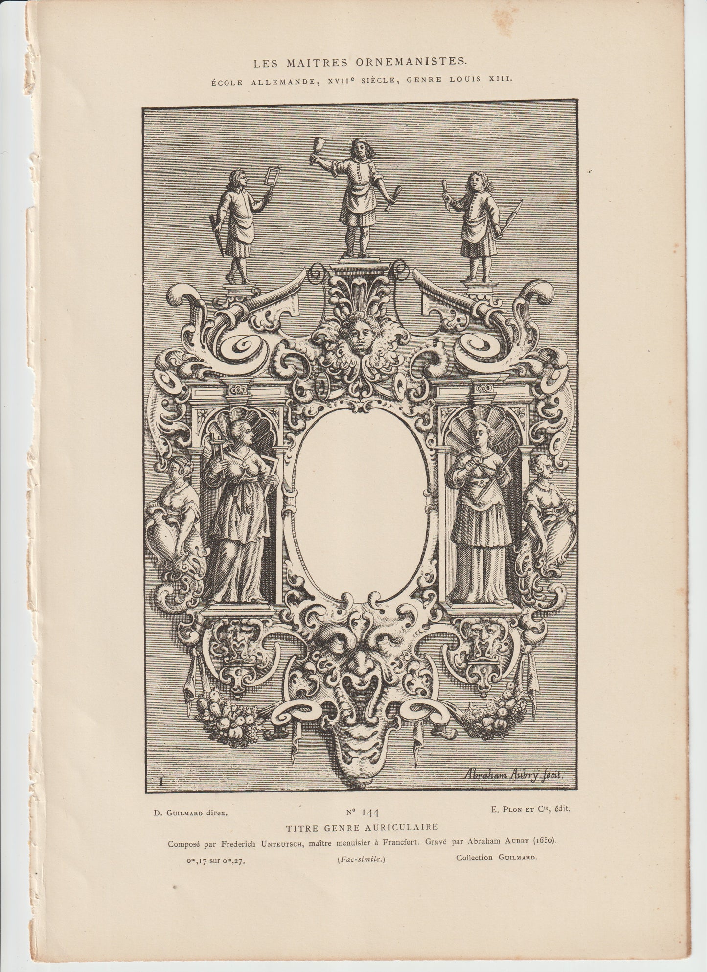 “1650 Auricular Ornament Frame — German Louis XIII Style Engraving — Unteutsch & Aubry — Antique Architectural Print”