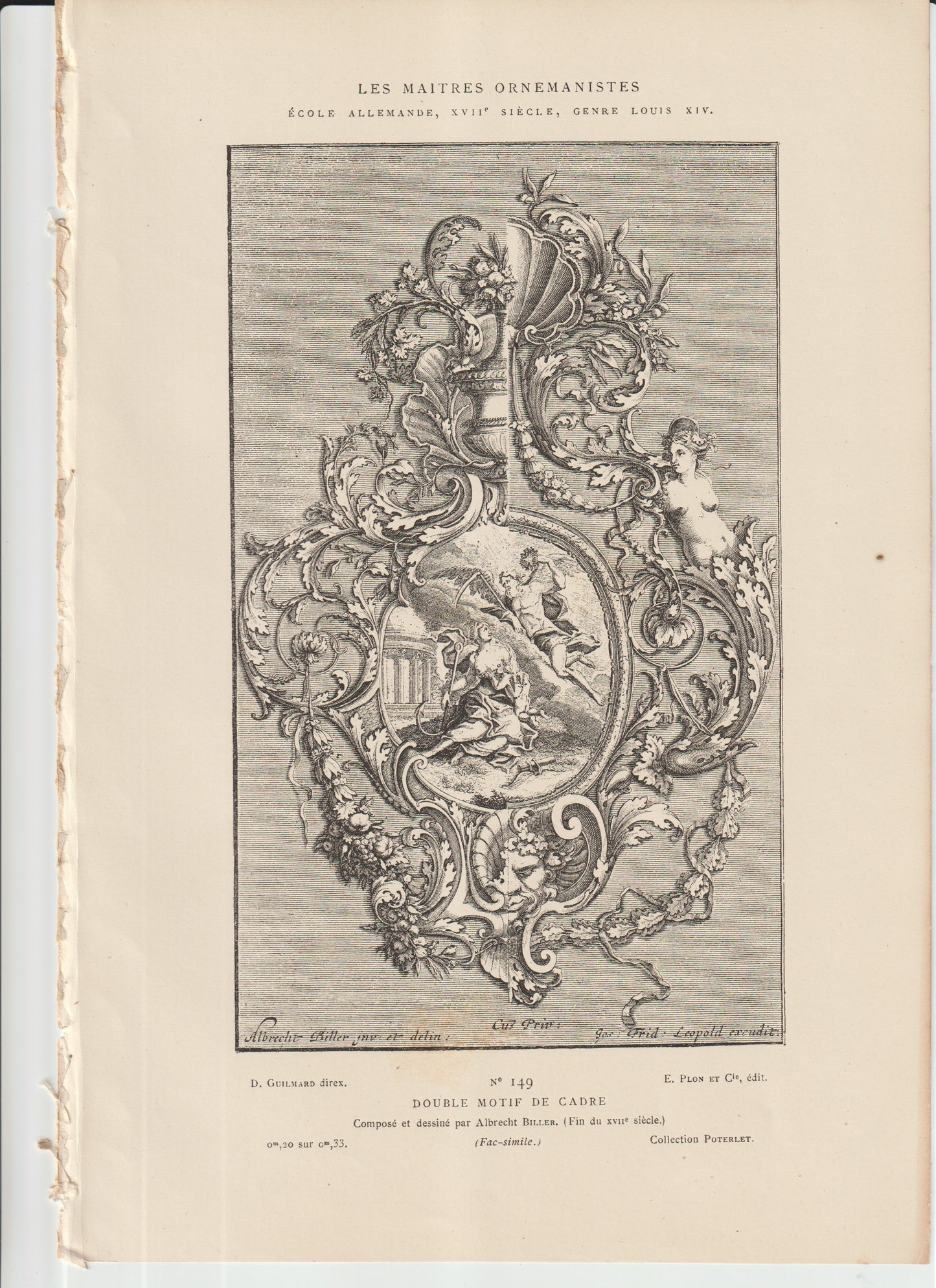“Antique Ornamental Frame Design Print – Albrecht Biller, 19th‑C Engraving Facsimile, Baroque Scrollwork & Architectural Motif – Les Maîtres Ornemanistes No. 149”