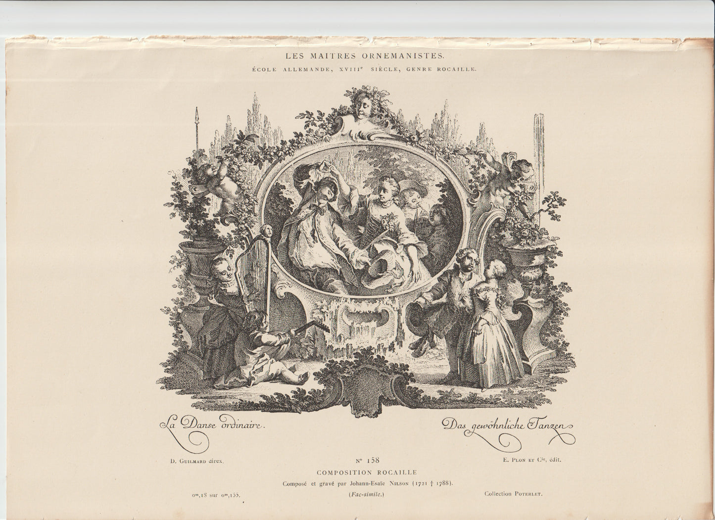 “La Danse Ordinaire — Antique Rococo Engraving with Cherubs & Fête Galante Scene, E. Fuchs, c.1890s”