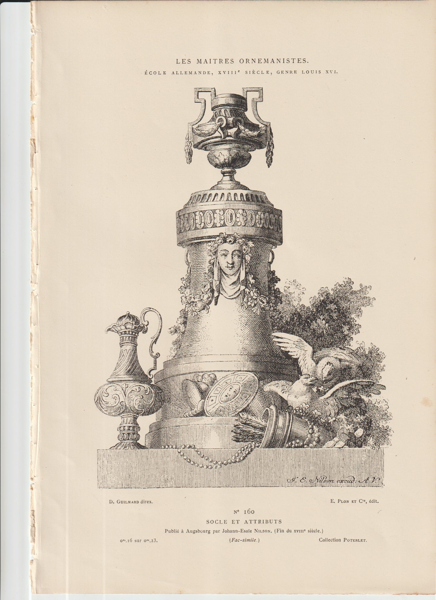 “Louis XVI Neoclassical Pedestal & Urn — German School Ornament Print (c.18th‑Century Facsimile)”