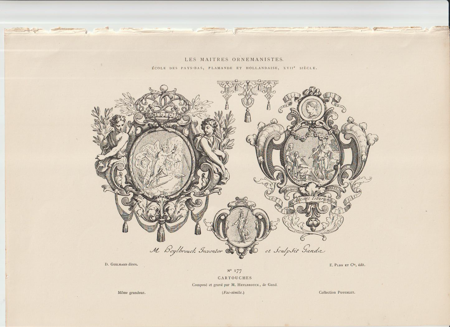 “Flemish Cartouche Engraving — Beylbrouck Inventor, 17th‑C Ornament Design — Antique Plon et Cie Print”
