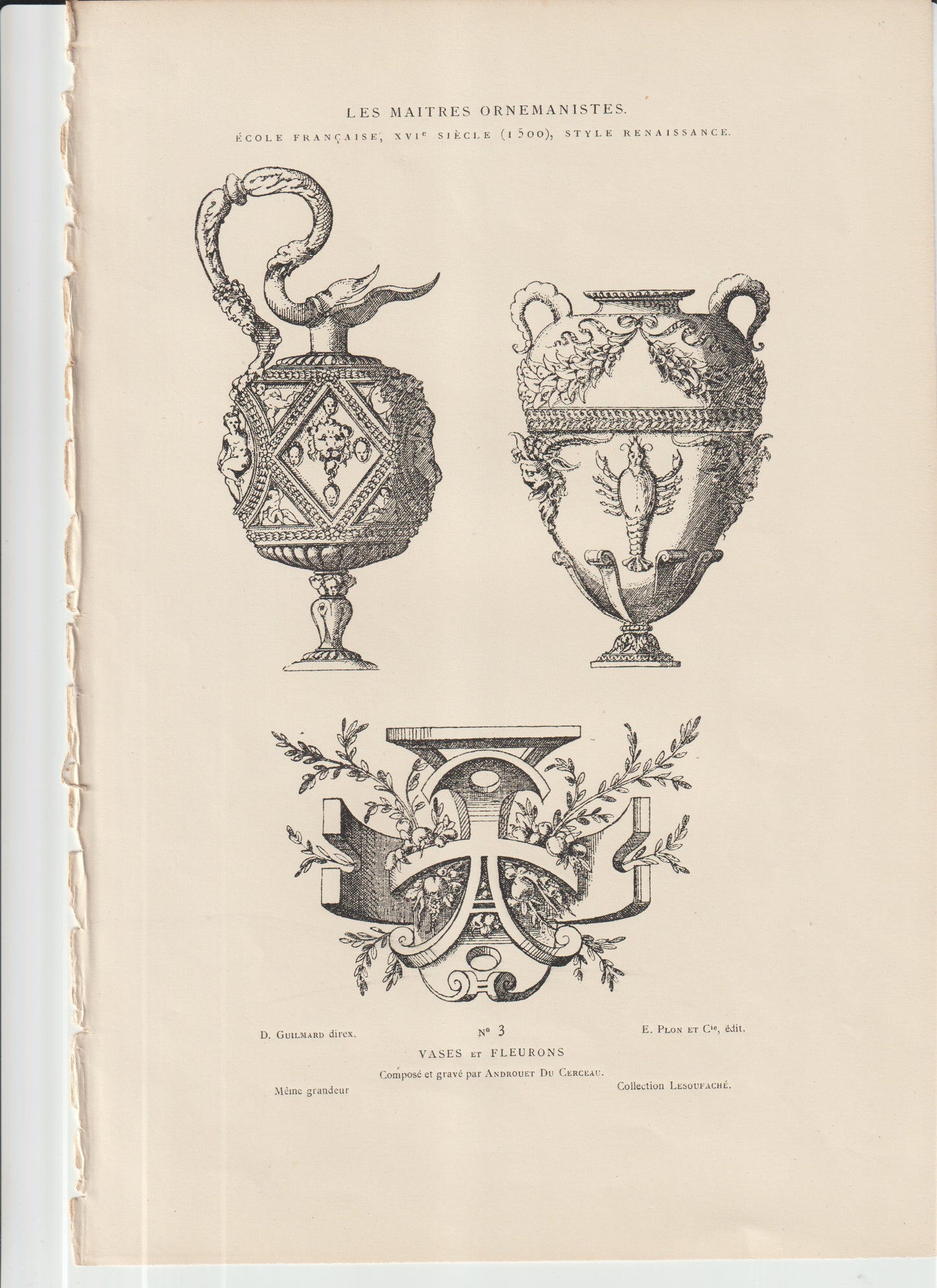“French Renaissance Ornamental Vases & Fleurons • Androuet du Cerceau • 19th‑C Architectural Engraving”