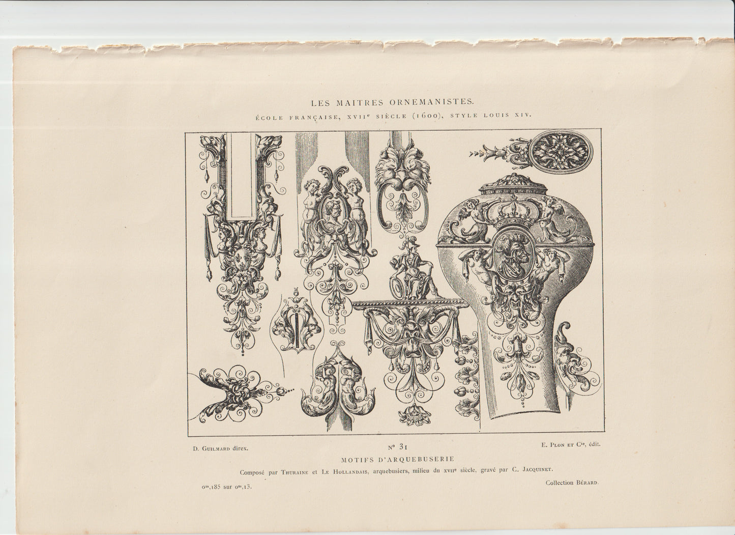 “17th‑Century Louis XIV Arquebus Motif Engraving — Thuraine & Le Hollandois Design, Antique French Ornament Print (Plate 31)”