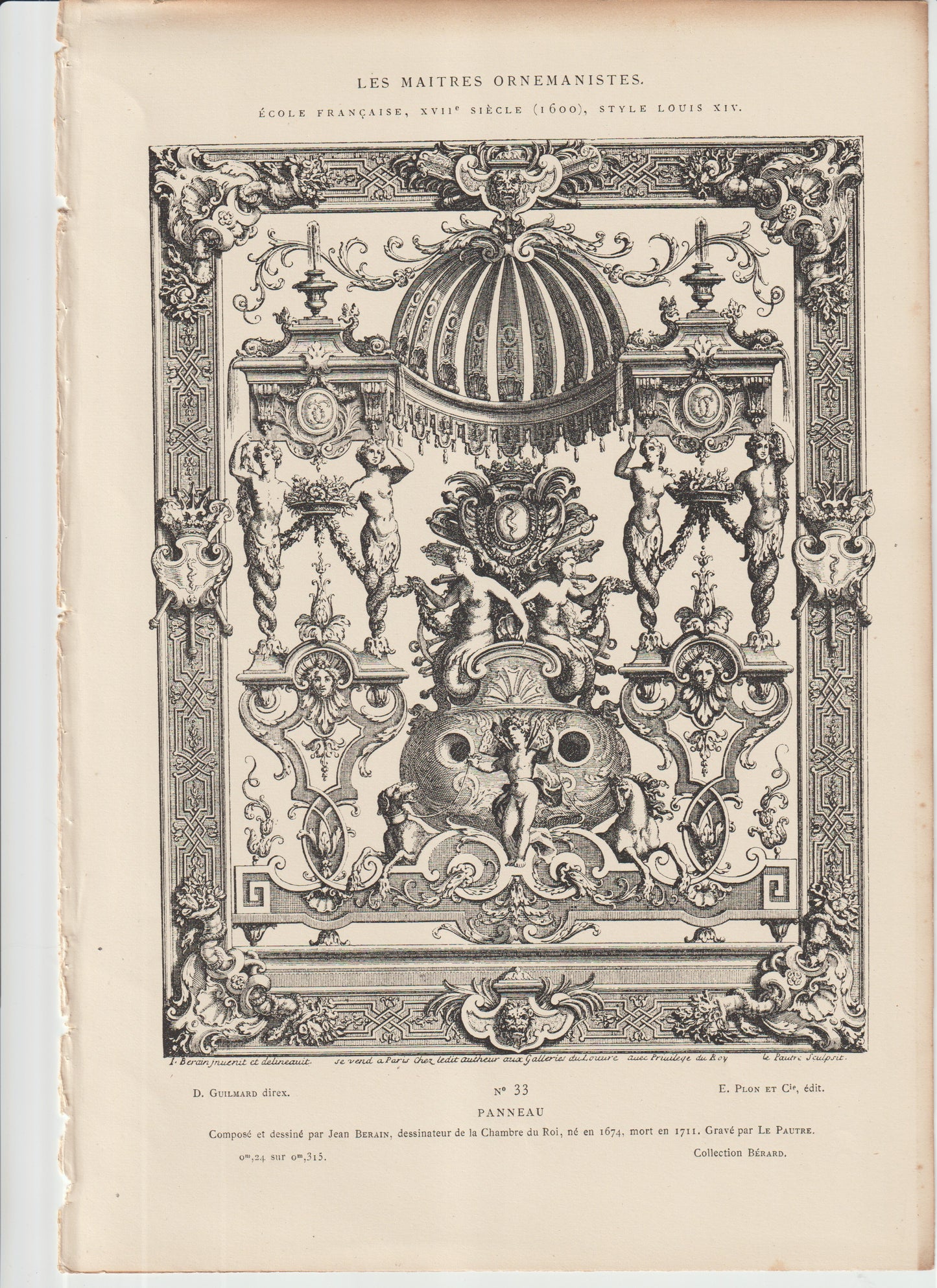 “Jean Berain ‘Panneau’ – Plate 33 – Engraved by Le Pautre – Les Maîtres Ornemanistes, Plon et Cie (19th C.)”