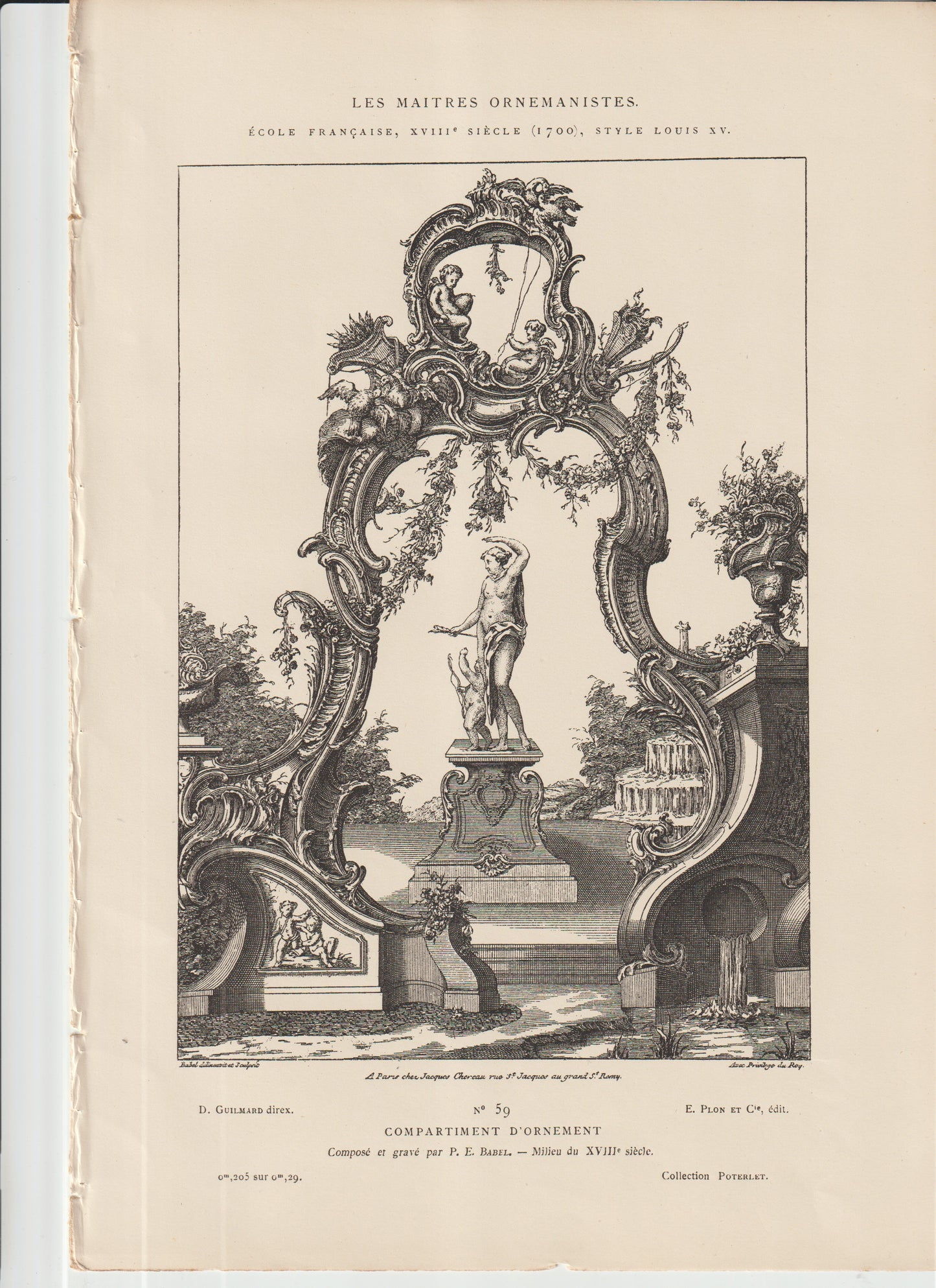 “Louis XV Rococo Garden Nymph — 18th‑Century French Ornamental Engraving by P.E. Babil (c.1750)”
