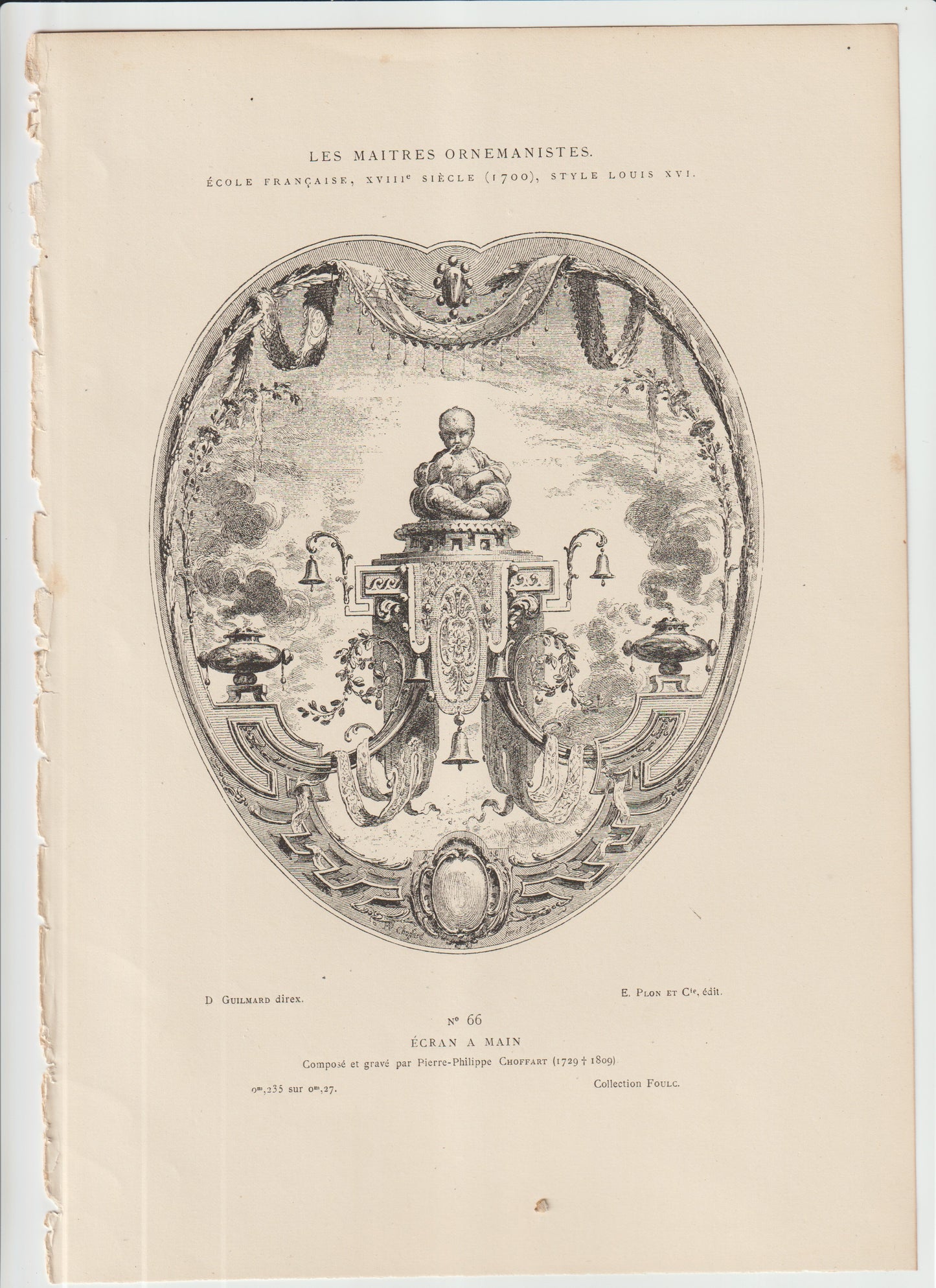 Original 19th‑Century Engraving — Les Maîtres Ornemanistes, No. 66 “Écran à main” — Choffard / Louis XVI Design — Plon et Ci