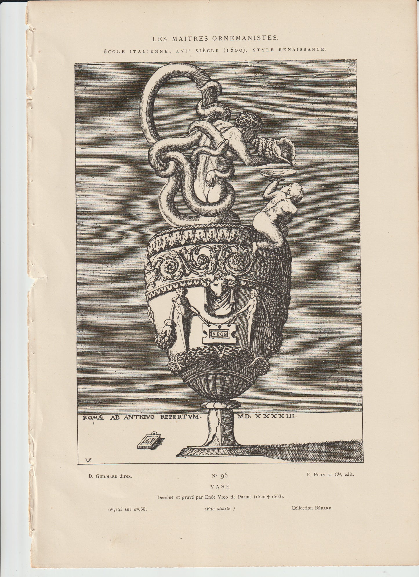 “Renaissance Italian Vase Engraving • Enea Vico (1543) • SPQR Classical Ornament Print • Antique Architectural Art”