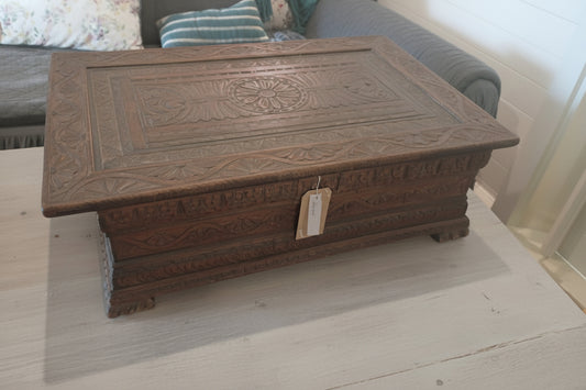 18th Century Antique Carved Oak Wedding Box