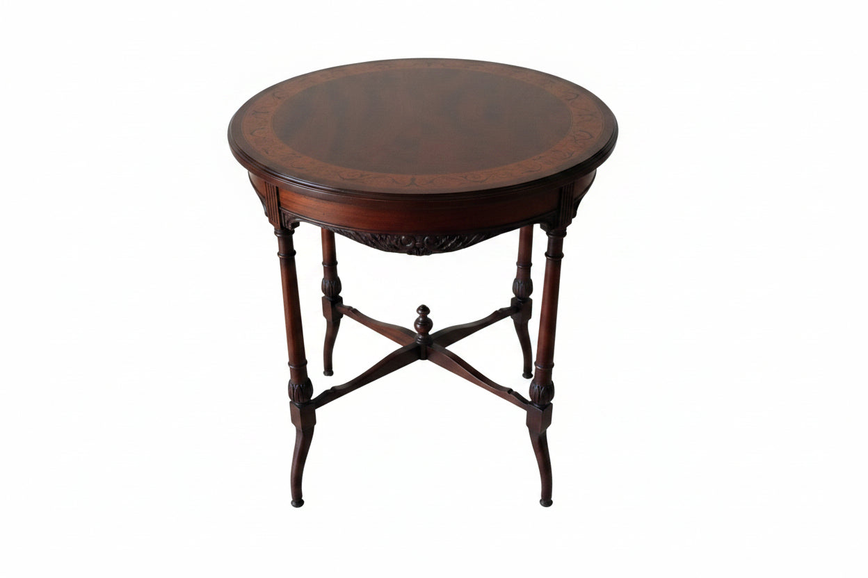 Louis XVI Round wooden end table w/ neoclassical inlay