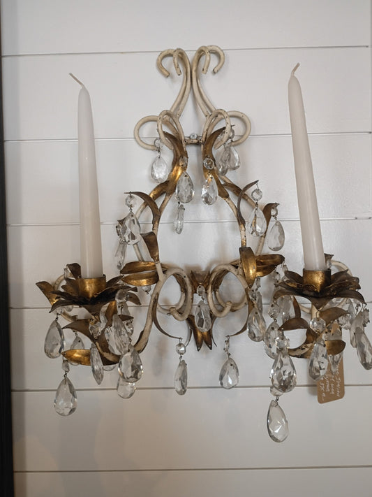 Vintage Italian Metal Sconce w/crystals