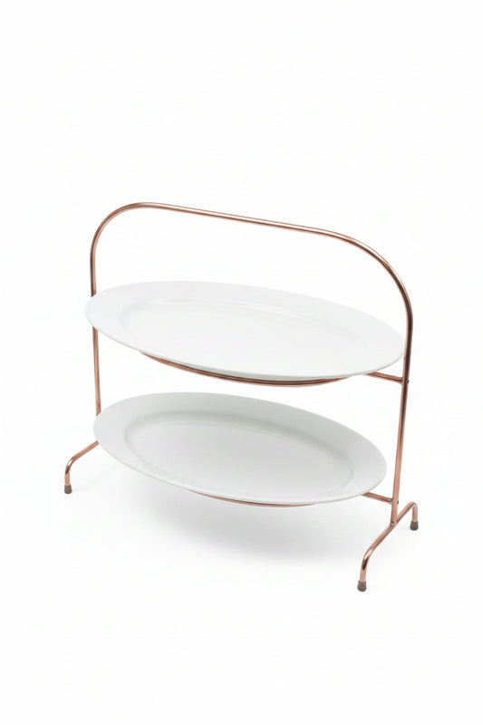 2-Tiered Copper Stand w/White porcelain platters
