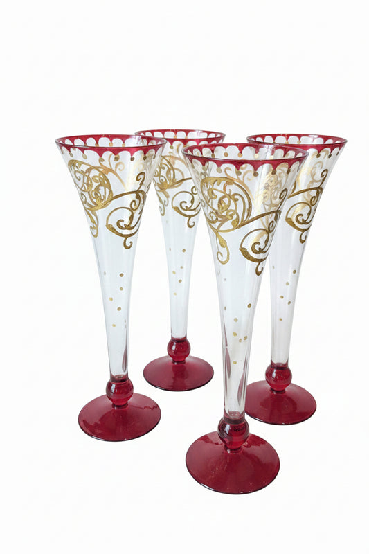 Hand blown and painted glass Champaign Flutes