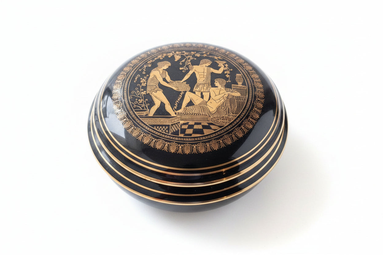 Vintage Greek Ceramic Trinket Box w/24K design