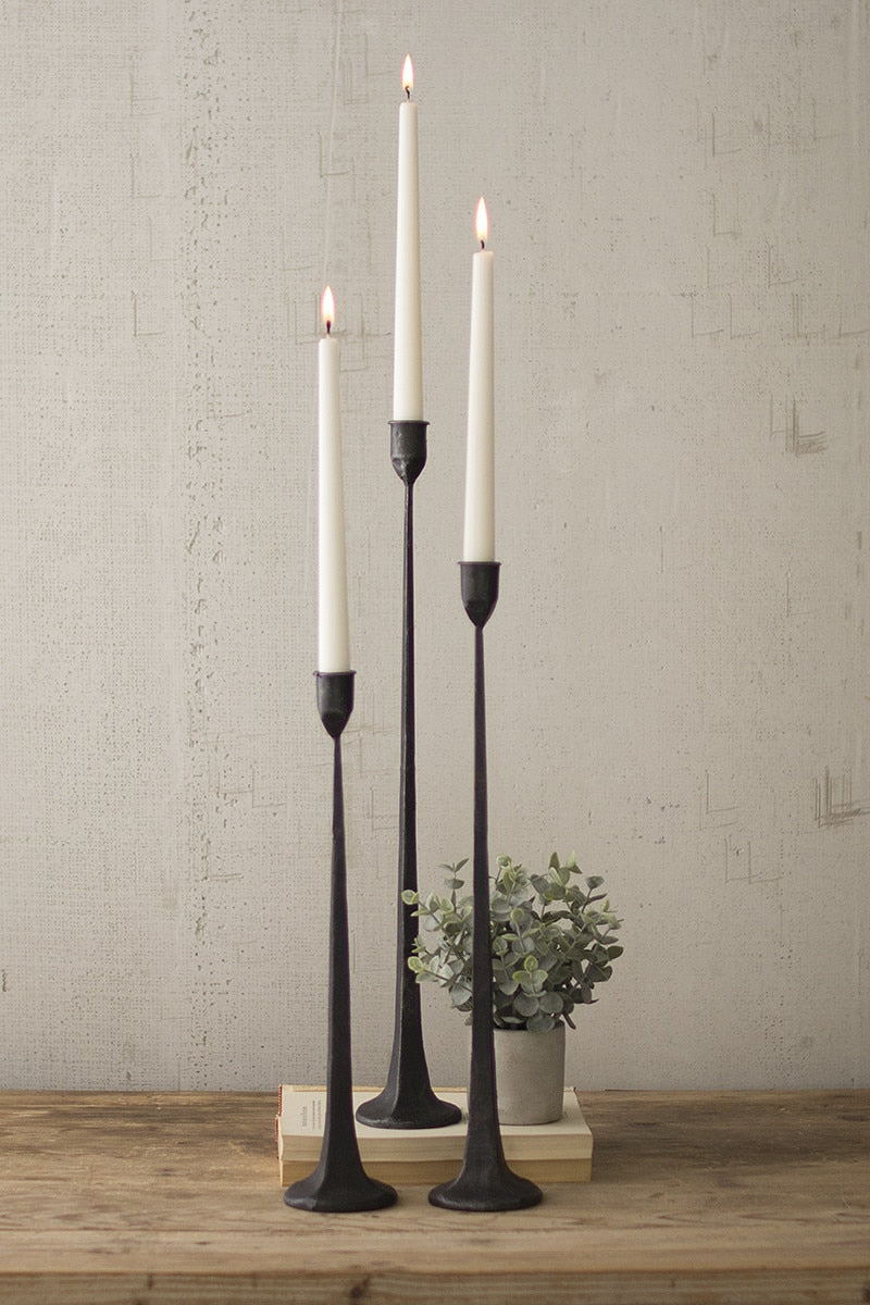 3 tall cast iron candle holders