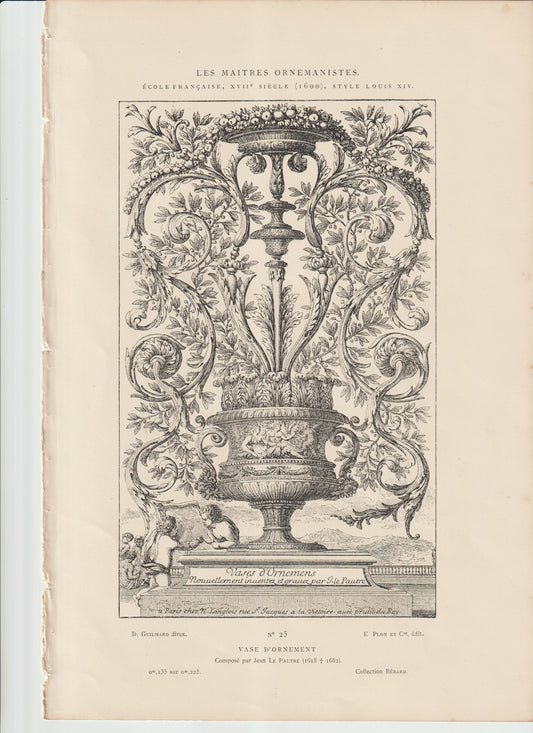 Jean Le Pautre Louis XIV Ornamental Vase Plate — 17th Century French Design