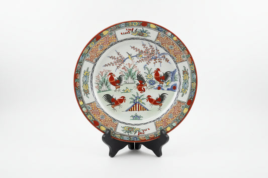 Hand Painted Roosters in a Garden Scene