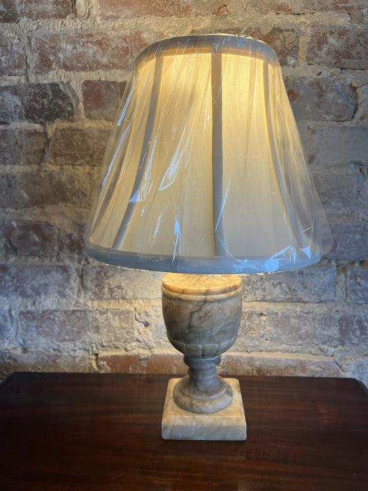 Small alabaster Table Lamp with silk shade