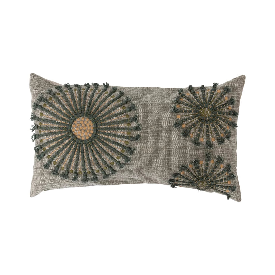 Cotton Print Lumbar Pillow With Tassels